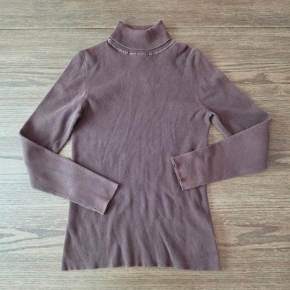 Eddie Bauer Pima Cotton Ribbed Turtleneck Sweater Brown Tall Large L